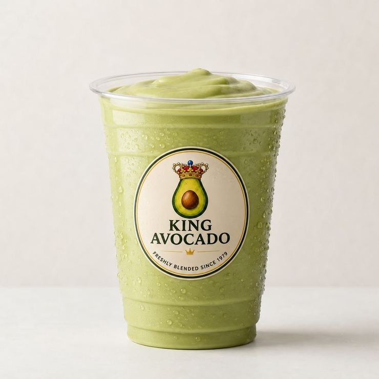 Original Avocado, thick creamy green blend in a branded King Avocado cup